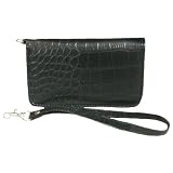 Iphone Wristlet Womens Wallet In Black Croc - also fits Itouch, Blackberry, Android & Most Cell Phone Models