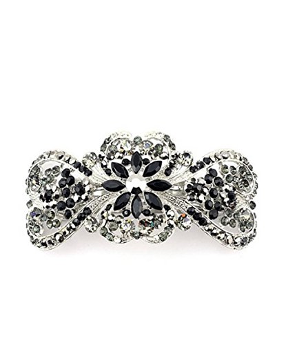 Women's Rhinestone Metal Hair Barrette Clip Hair Pin Antique Silver IMB2121