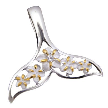 925 Silver Whale Tail w/ Plumeria Pendant Hawaiian Jewelry