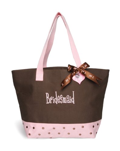 bridesmaid handbags, Mud Pie Wedding I Do Twill Tote, Bridesmaid, Chocolate Brown and Pink