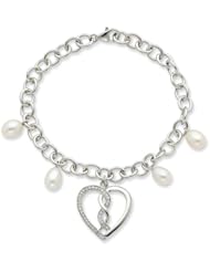 Hearts Joined Together Bridal Pearl Bracelet in Silver