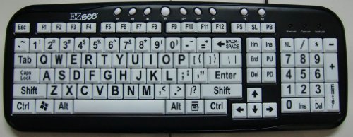 New and Improved: EZsee by DC Large Print Computer USB Wired Keyboard For Better Visual Assistance - White Background Keys with Black Vivid Bold Jumbo Letters Creating Contrast for Better Vision Easy to See On Sale
