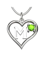 Sterling Silver Peridot August Heart Pendant Alphabet Letters Necklace 18 Inch