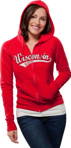Wisconsin Badgers Women's Distressed Tail Sweep Full Zip Hooded Sweatshirt