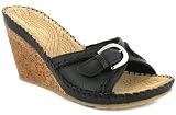 Womens/Ladies Black Leather Impetous Hush Puppies Cork Wedge Sandals - Black - UK 3-8