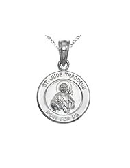 925 Sterling Silver Rhodium Small St. Jude Medal Pendant - 16/18 Adjustable Chain Included