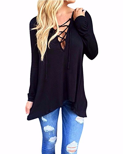 ZANZEA Ladies Lace Up Hollow Long Sleeve Hoodie Irregular Hem Blouse Tops Shirt