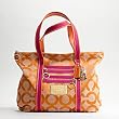 Coach Signature Poppy Glam Shopper Bag Purse Tote 13826 Persimmon Magenta
