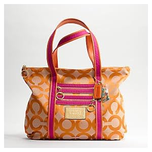 Coach Signature Poppy Glam Shopper Bag Purse Tote 13826 Persimmon Magenta