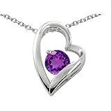 1.25 cttw 14k White Gold Plated 925 Sterling Silver and Genuine Round Amethyst Heart Pendant