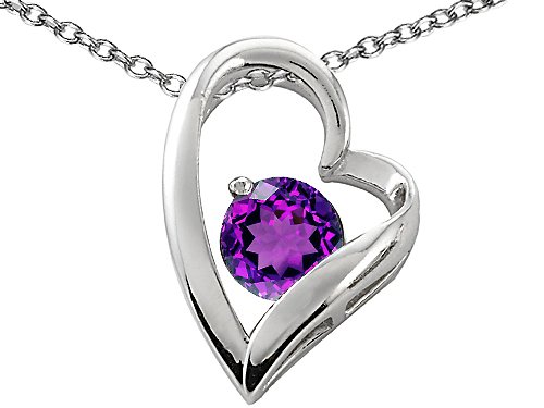 1.25 cttw 14k White Gold Plated 925 Sterling Silver and Genuine Round Amethyst Heart Pendant
