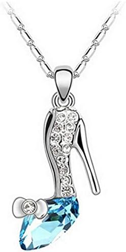 OVERMAL Women Girl Fashion Crystal Pendant High-Heeled Shoes Necklace (Blue)