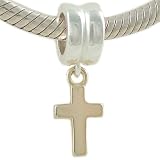 Cross Dangle 14K Gold Plate and 925 Sterling Silver Bead fits European Charm Bracelet