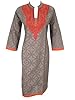 Ethnic Tunic Kurta India Designer Embroidered Cotton Dress Caftan (Chest:46", Orange)