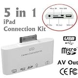 Kit de connexion pour iPad 5 en 1 - Entrée USB et Mini USB - Lecteur de cartes SD et Micro SD - Afficher votre iPad sur votre télé HD ou votre rétroprojecteur