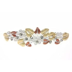 Flower Fashion Pearls with Yellow leaf Hair Barrette