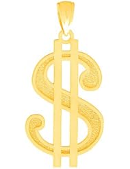 14k Gold Necklace Charm Pendant, Dollar Sign Textured
