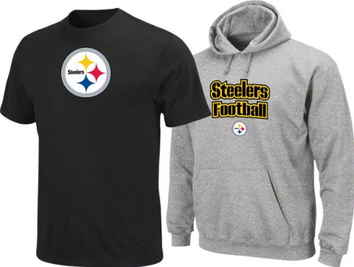 Pittsburgh Steelers Black T-Shirt and Steel Hooded Sweatshirt Combo Pack