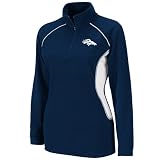 NFL Women's Denver Broncos Game Theory III Long Sleeve 1/4 Zip Micro Chiller Fleece Pullover (Athletic Navy/White, Small)