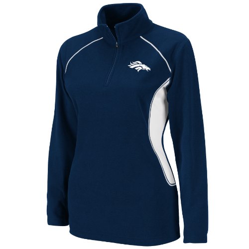 NFL Women's Denver Broncos Game Theory III Long Sleeve 1/4 Zip Micro Chiller Fleece Pullover (Athletic Navy/White, X-Large)