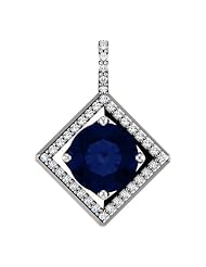 14K White Gold 8.00mm Round Cut Chatham Created Sapphire and Diamond Pendant