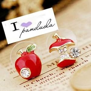 Apfel Ohrstecker mit Zirkonia, Farbe rot, angebissene Apfel Ohrringe