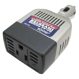 Akoos AK100 12 Volt Compact Power Inverter plugs into Auto Cigarette Lighter for Cell Phones and Laptops.