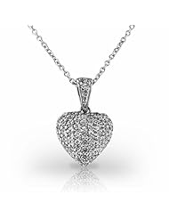 Platinum Lovely Pave Puffy Heart Pendant. 3/4 CTW