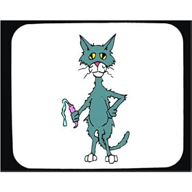 Decorated Mouse Pad with whiskers, standing, gray, toothpaste, cat