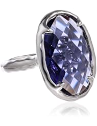 Sterling Silver Plated Purple Faceted Glass Oval Ring