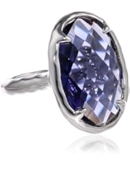 Sterling Silver Plated Purple Faceted Glass Oval Ring