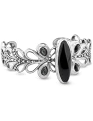 Relios Sterling Silver Black Onyx Gray Mother of Pearl Cuff Bracelet - Medium