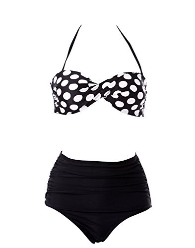 HDE Women's Plus Size Retro Bikini Swimsuit Vintage High Waisted Pinup Swimwear