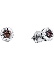 14K White Gold 0.76CT Brown Diamond Flower Earrings