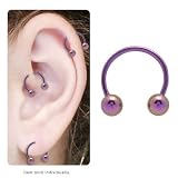 18 Gauge Purple Titanium Cartilage Tragus Horse Shoe Ring