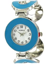 Geneva Women Fashion Cuff Multi Color Bangle Watch-Blue
