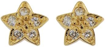 14k Yellow Gold, Star Stud Earring Screw Back Lab Created Gems