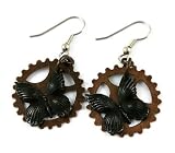Surgical Steel and Brass Dangle Earrings Steampunk Gears Black Butterfly