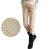 【ママ＆キッズ】Poche マタニティ 裏起毛 ボア素材 ストレート パンツ ストレッチ M L XL XXL ブラック ネイビー ベージュ (L, ベージュ、薄茶)