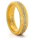 Best Price 6MM Tungsten Carbide Gold Wedding Band Ring w/Laser Etched Celtic Design (Available Sizes 4-11 Including Half Sizes)