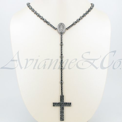 10K Gold Black Rhodium Plated Mens Diamond Rosary