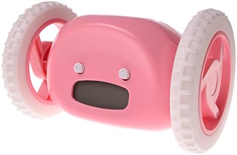 LYGF Creative Digital LCD Display Running Alarm Clock Runaway Moving Wheels Pink