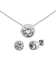 Sterling Silver Bezel Set CZ Earrings and Necklace Set