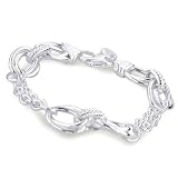 Sterling Silver Double Oval Link w/ Fancy Charm Bracelet 8'