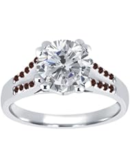 1.20 Ct Round H/I Diamond Red Garnet 18K White Gold Ring