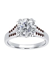 1.20 Ct Round H/I Diamond Red Garnet 14K White Gold Ring