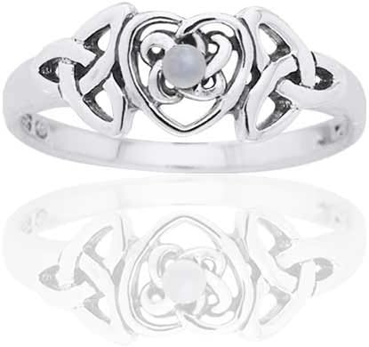 June Birthstone Ring - Sterling Silver Mother of Pearl Celtic Trinity Knot Heart Size 9(Sizes 4,5,6,7,8,9,10)