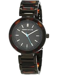 Kenneth Jay Lane Womens KJLANE-2021  Black Dial Black Ion-Plated Stainless Steel and Brown Tortoise Resin Watch