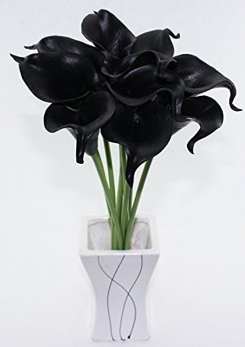 10pcs Calla Lily Bridal Wedding Bouquet head Latex Real Touch Flower Bouquets (KC58 Black) by Long Yi