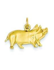 14K Yellow Gold Satin Pig Charm Pendant FindingKing